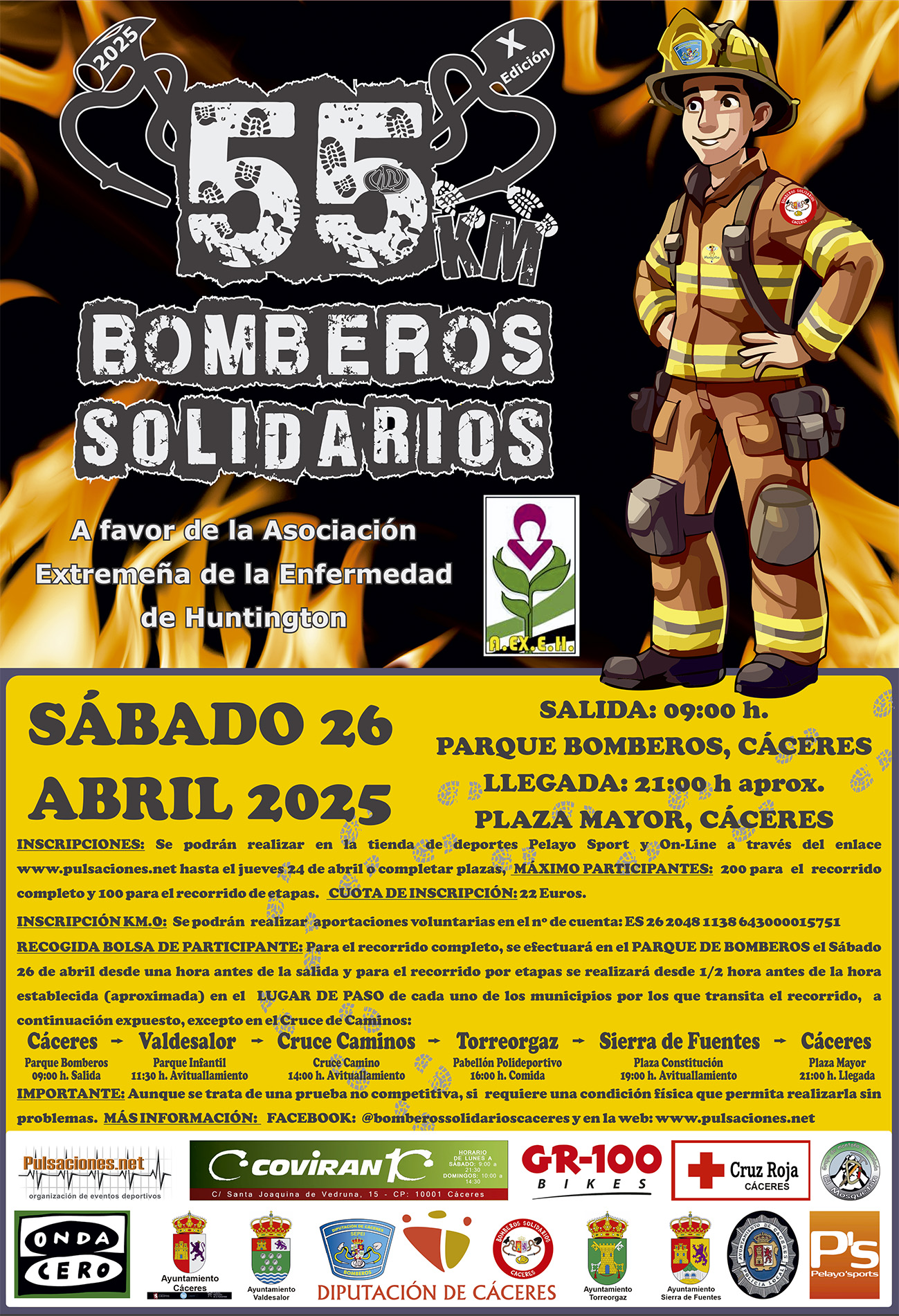 El 26 de abril se celebra en Cáceres la X Ruta de bomberos solidarios, para apoyar la investigación sobre la Enfermedad de Huntington
