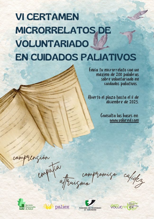 La Plataforma del Voluntariado de Extremadura convoca el Concurso de microrrelatos sobre voluntariado en cuidados paliativos