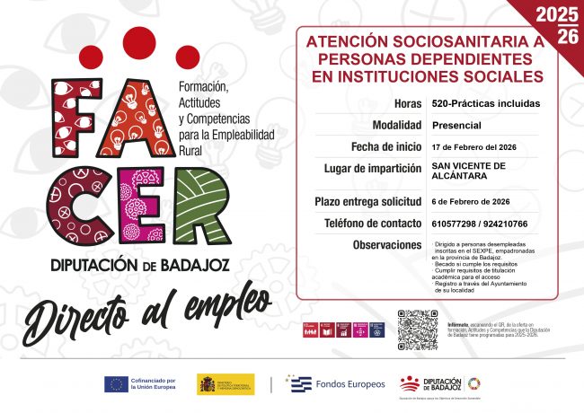 La Diputación de Badajoz ofrece formación sociosanitaria para impulsar el empleo en San Vicente de Alcántara
