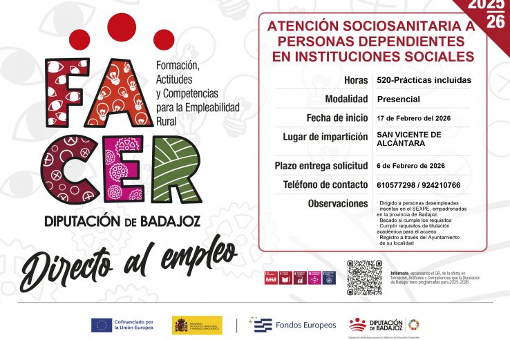 La Diputación de Badajoz ofrece formación sociosanitaria para impulsar el empleo en San Vicente de Alcántara