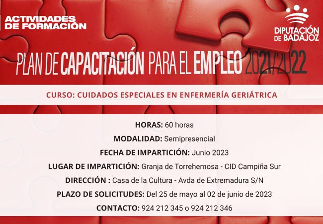 Granja de Torrehermosa acoge el curso formativo 'Cuidados especiales en enfermería geriátrica'