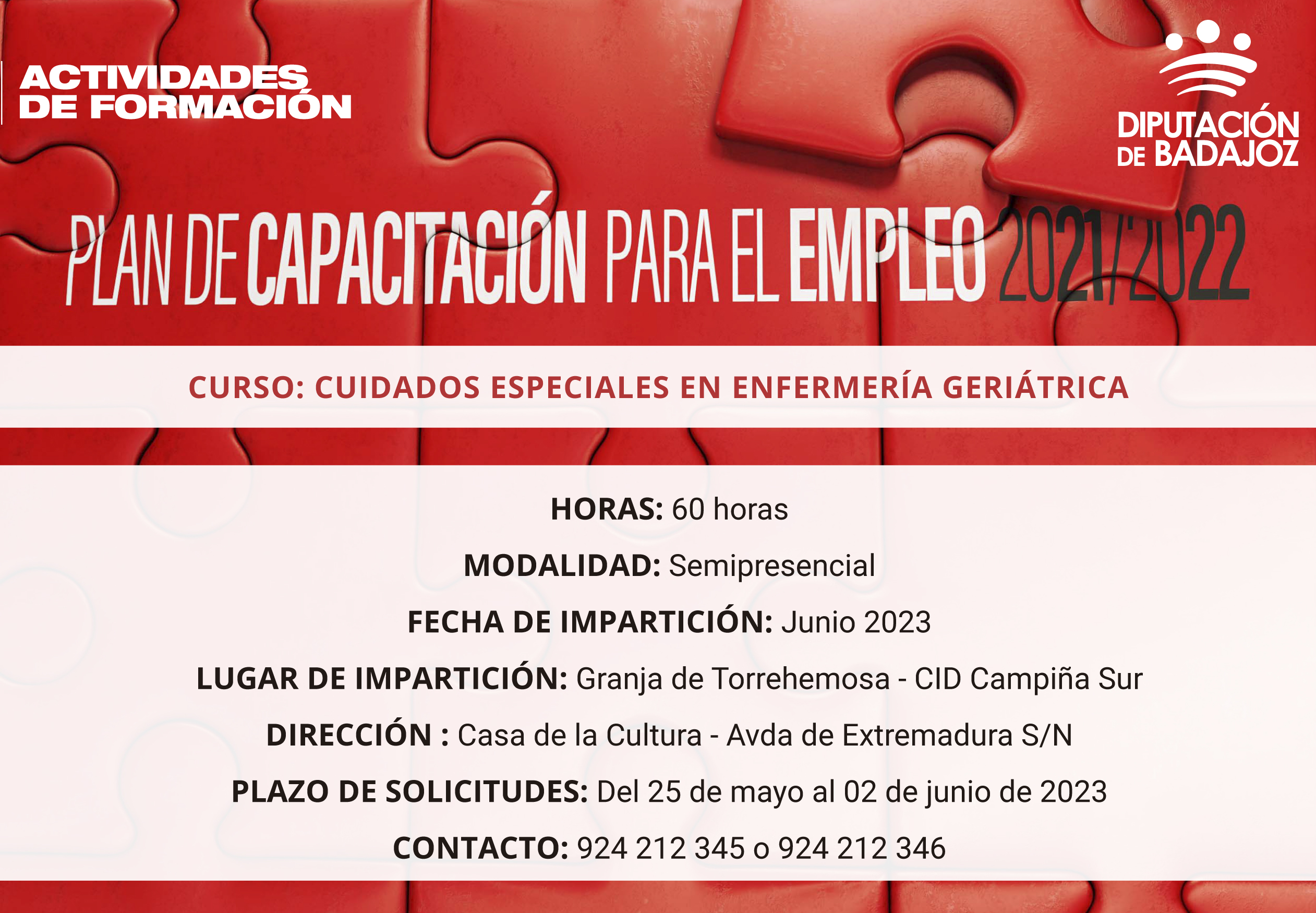 Granja de Torrehermosa acoge el curso formativo 'Cuidados especiales en enfermería geriátrica'