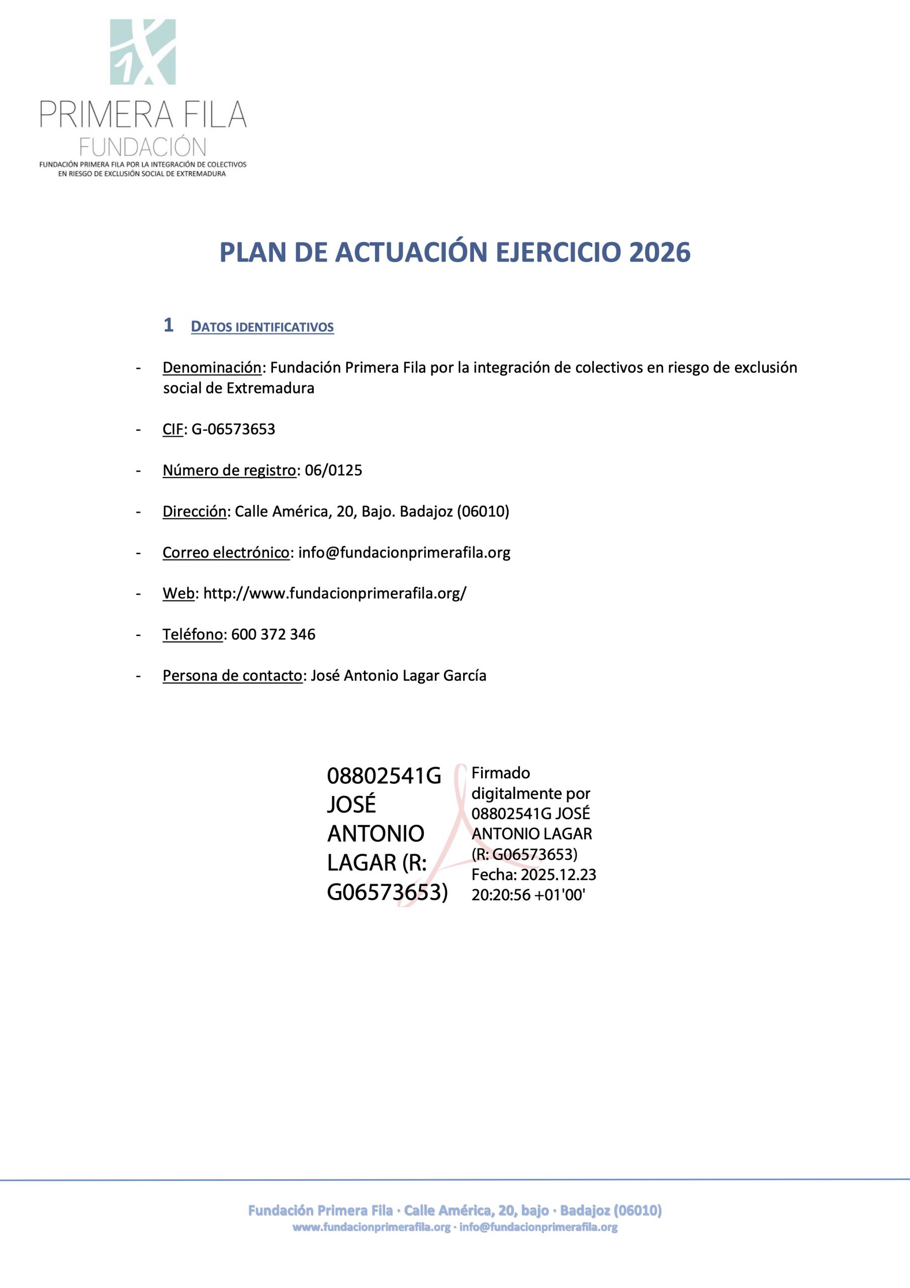 Plan de actuación 2026
